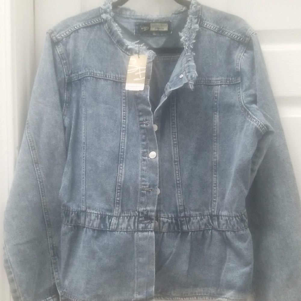 Suzanne Betro Peplum  Denim Jacket (1X) NWT